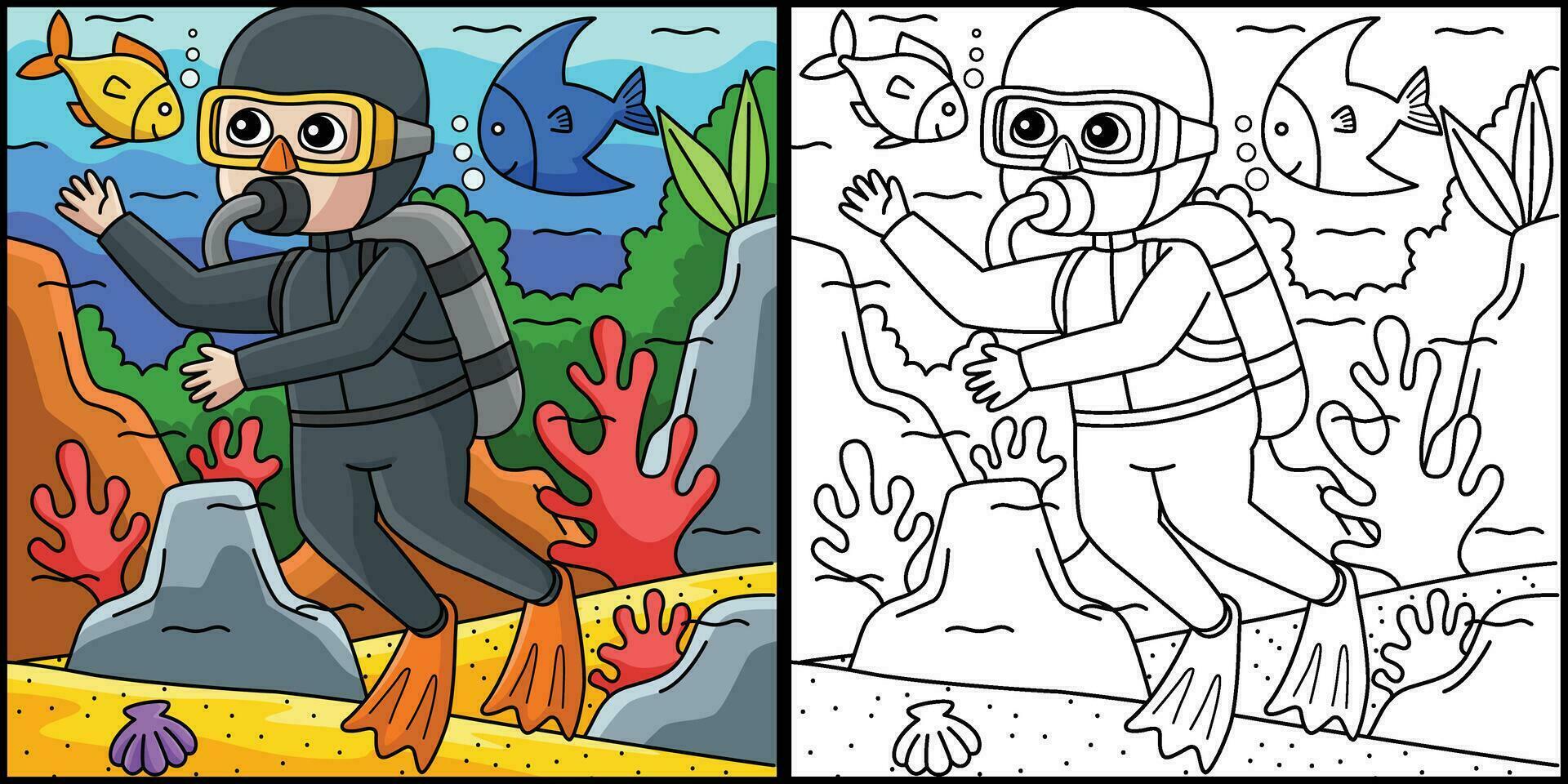 Garoto mergulho mergulho verão coloração página ilustração vetor