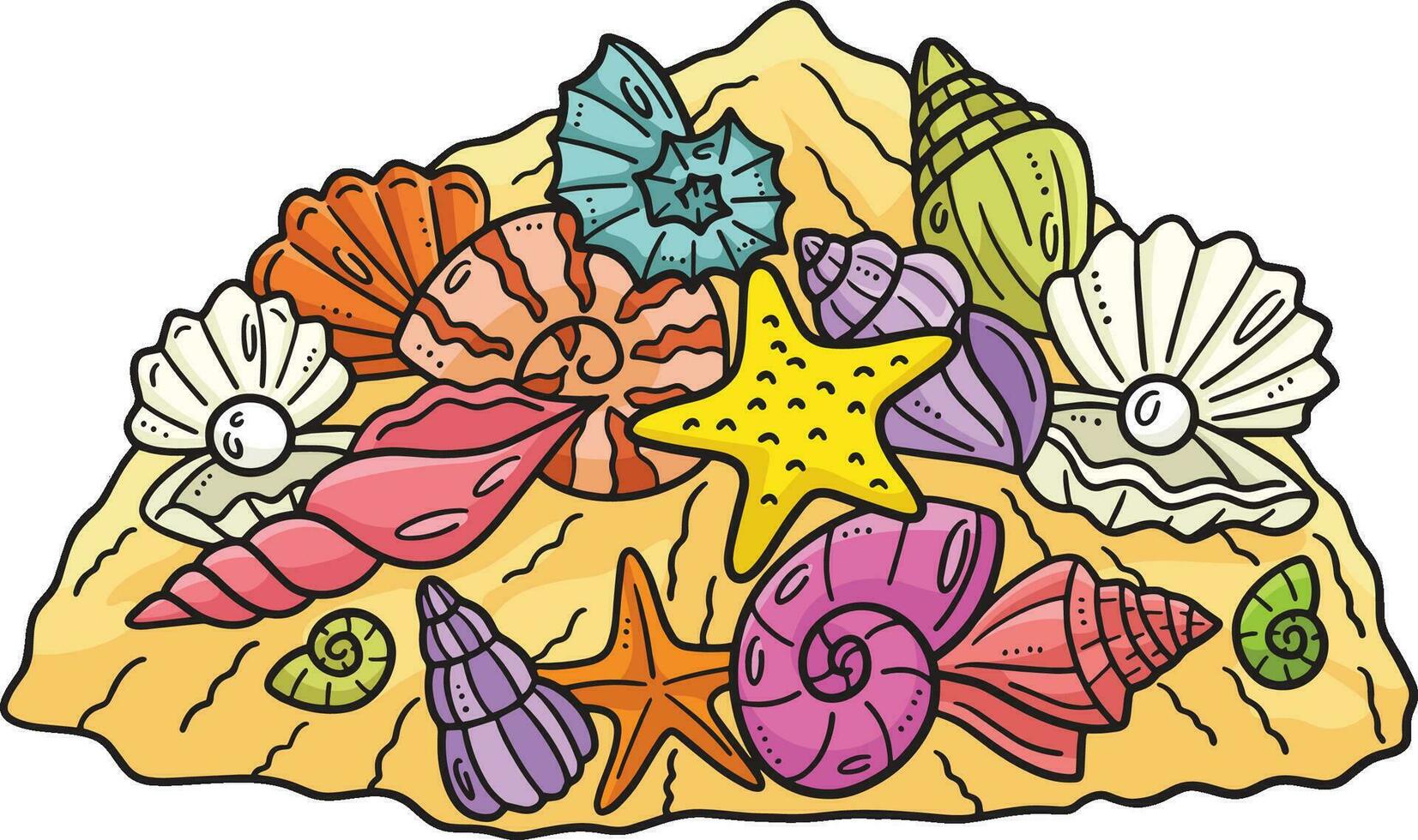 conchas do mar desenho animado colori clipart ilustração vetor