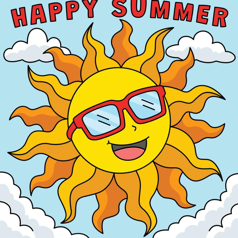 Sol com feliz verão colori desenho animado ilustração vetor