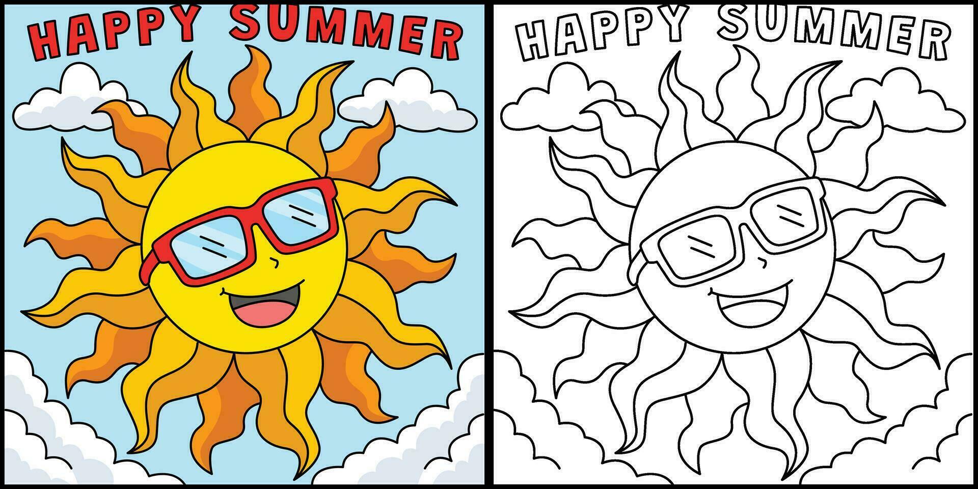Sol com feliz verão coloração página ilustração vetor