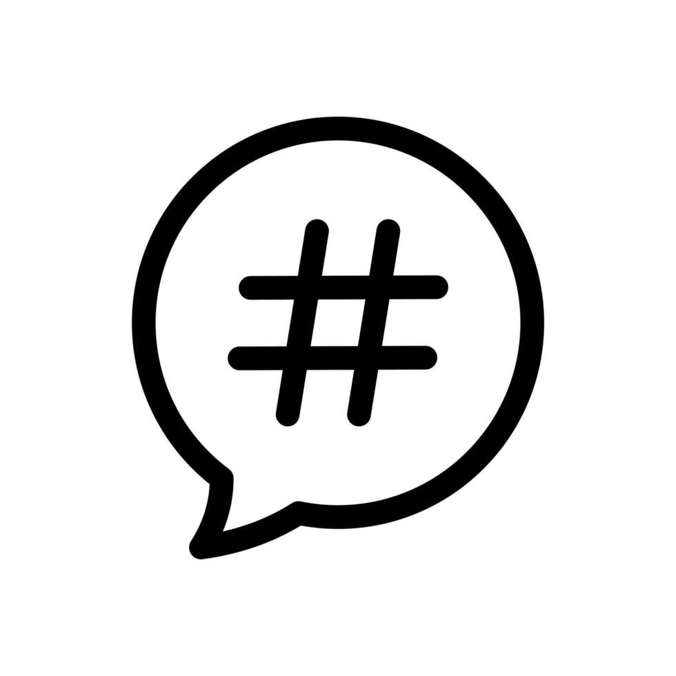 hashtag dentro discurso bolha linha ícone. hashtag placa símbolo, simples pictograma. vetor ilustração isolado em uma branco fundo. vetor placa para Móvel aplicativo e rede sites.