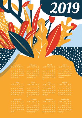 Design de vetor de calendário de impressão de 2019