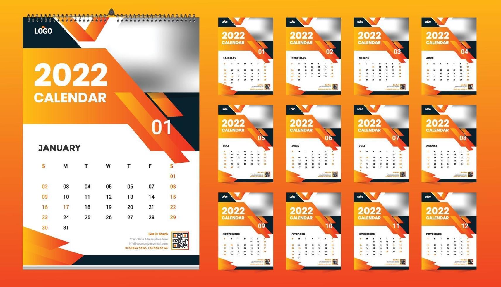 ideia de design de modelo de calendário de parede 2022, calendário 2022 vetor