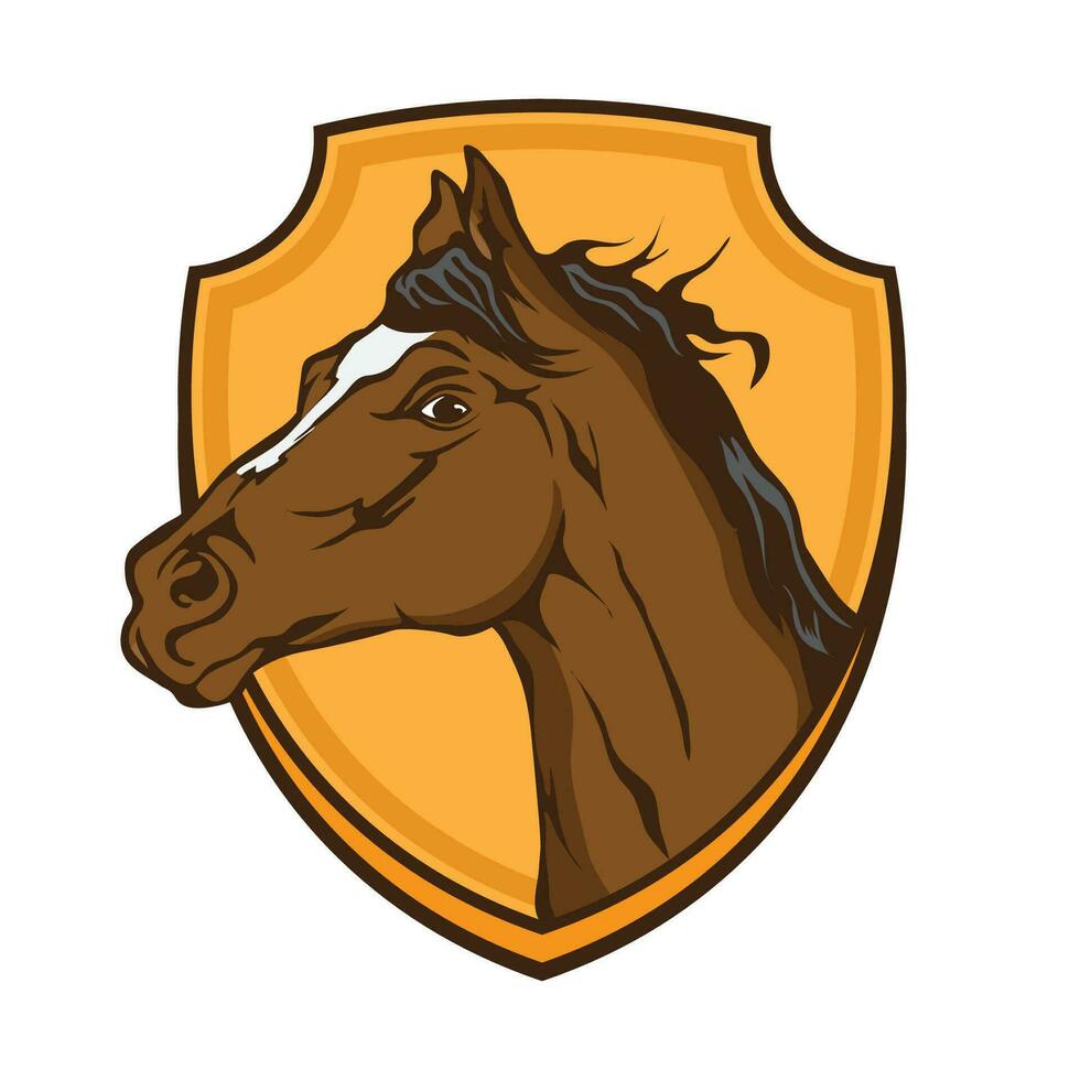 cavalo cabeça vetor ilustração com escudo, Boa para estábulo e rancho logotipo