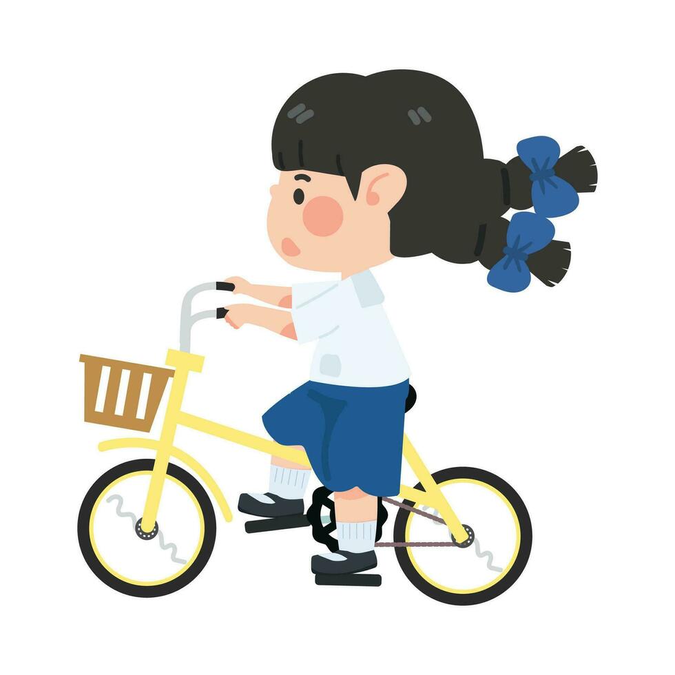 fofa pequeno menina aluna equitação bicicleta vetor