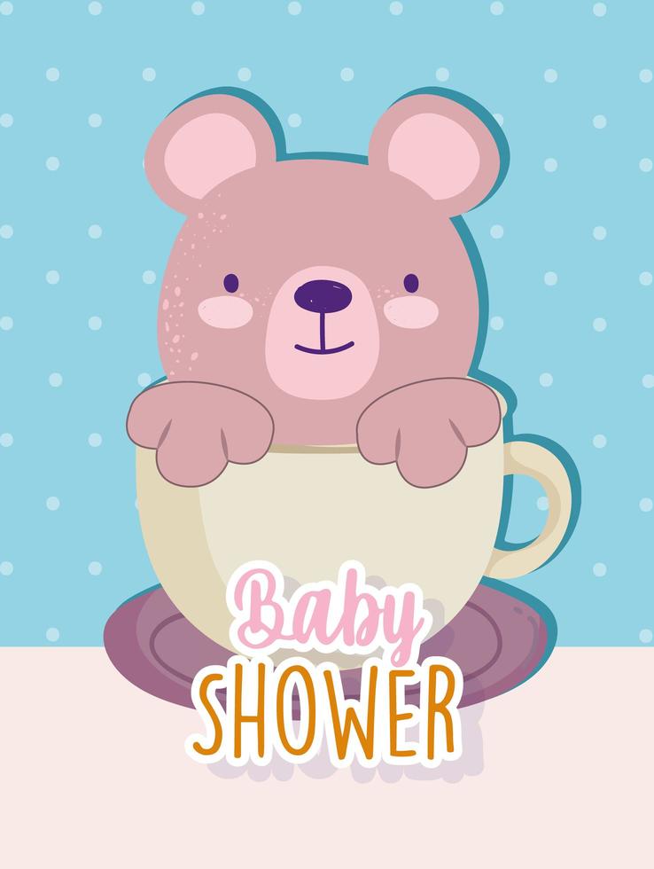 chá de bebê ursinho no copo adorável cartão de convite vetor