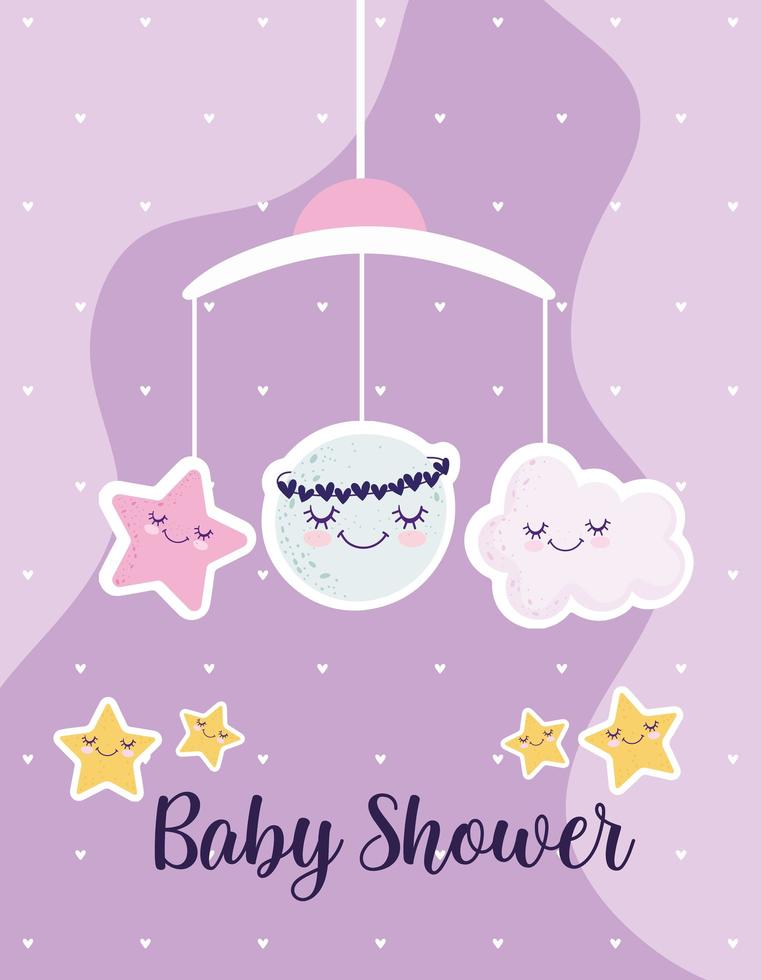 cartão de decoração de estrelas lua nuvem móvel chá de bebê vetor