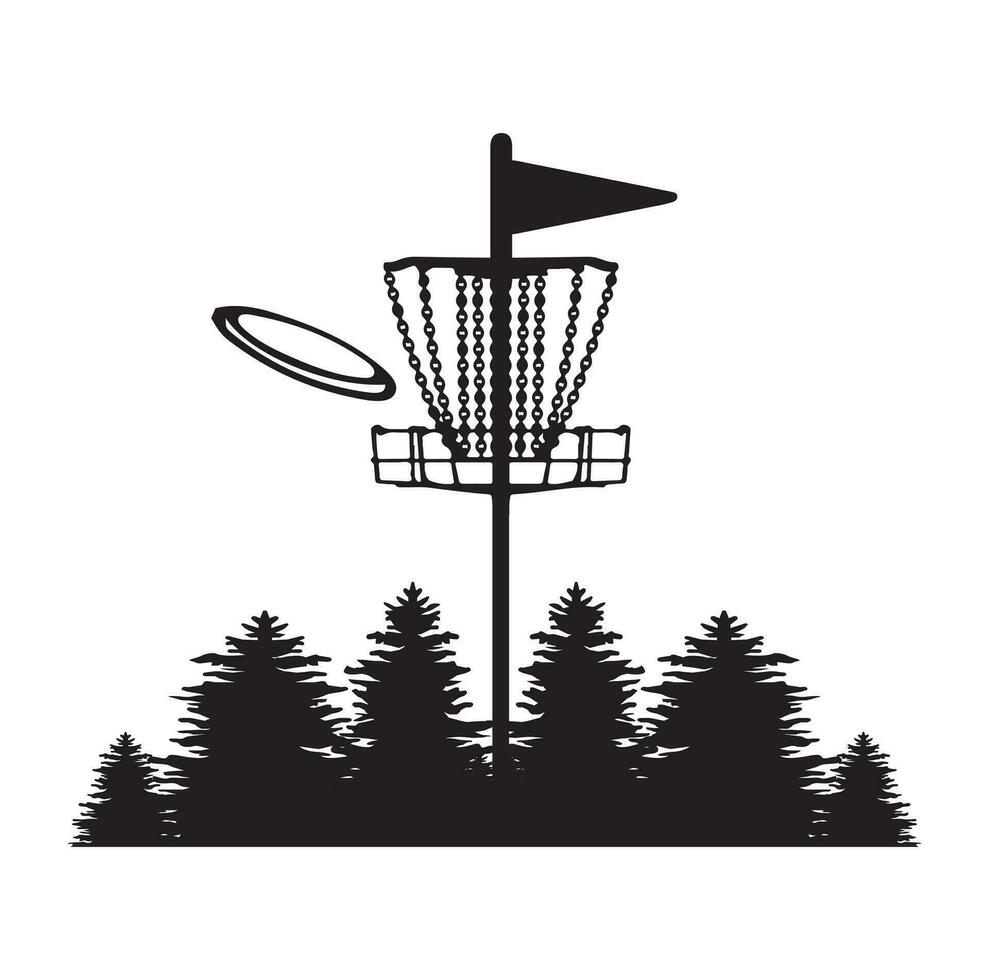 disco golfe jogador jogando uma disco dentro a cesta vetor