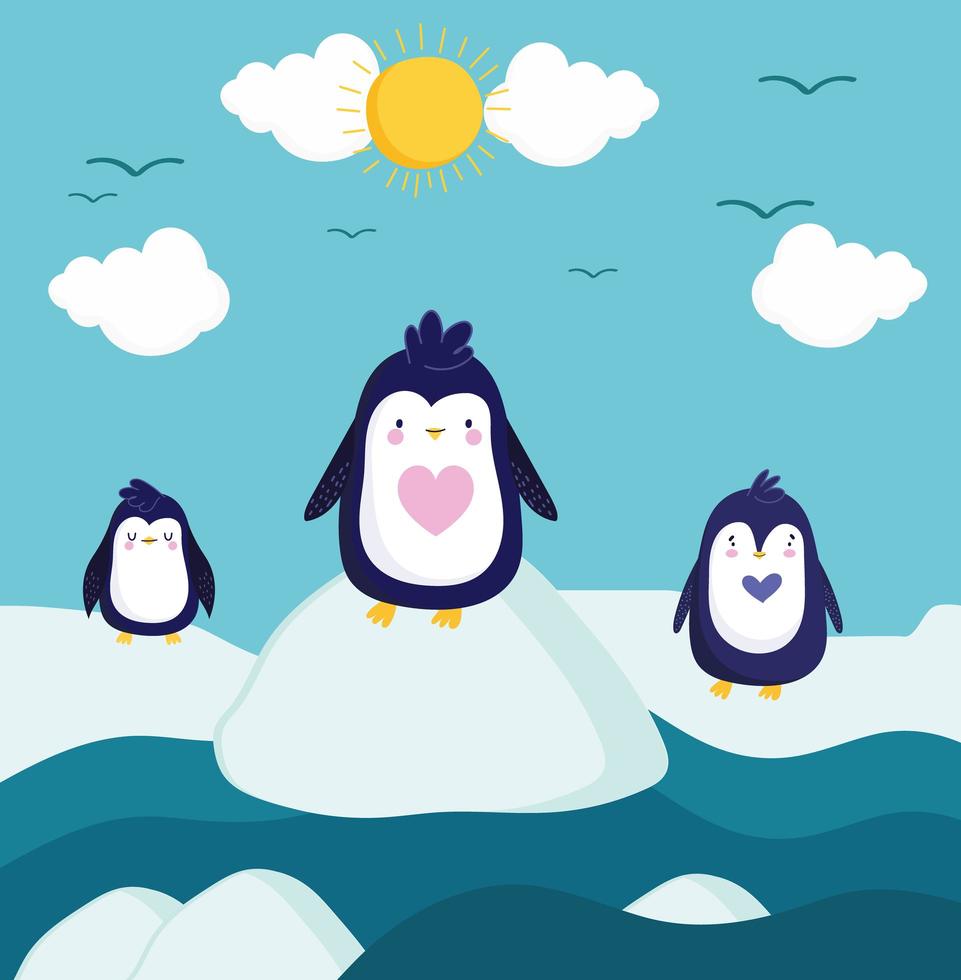 pinguins paisagem de inverno vetor