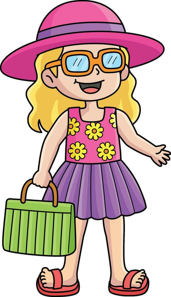 menina dentro uma verão equipamento desenho animado colori clipart vetor