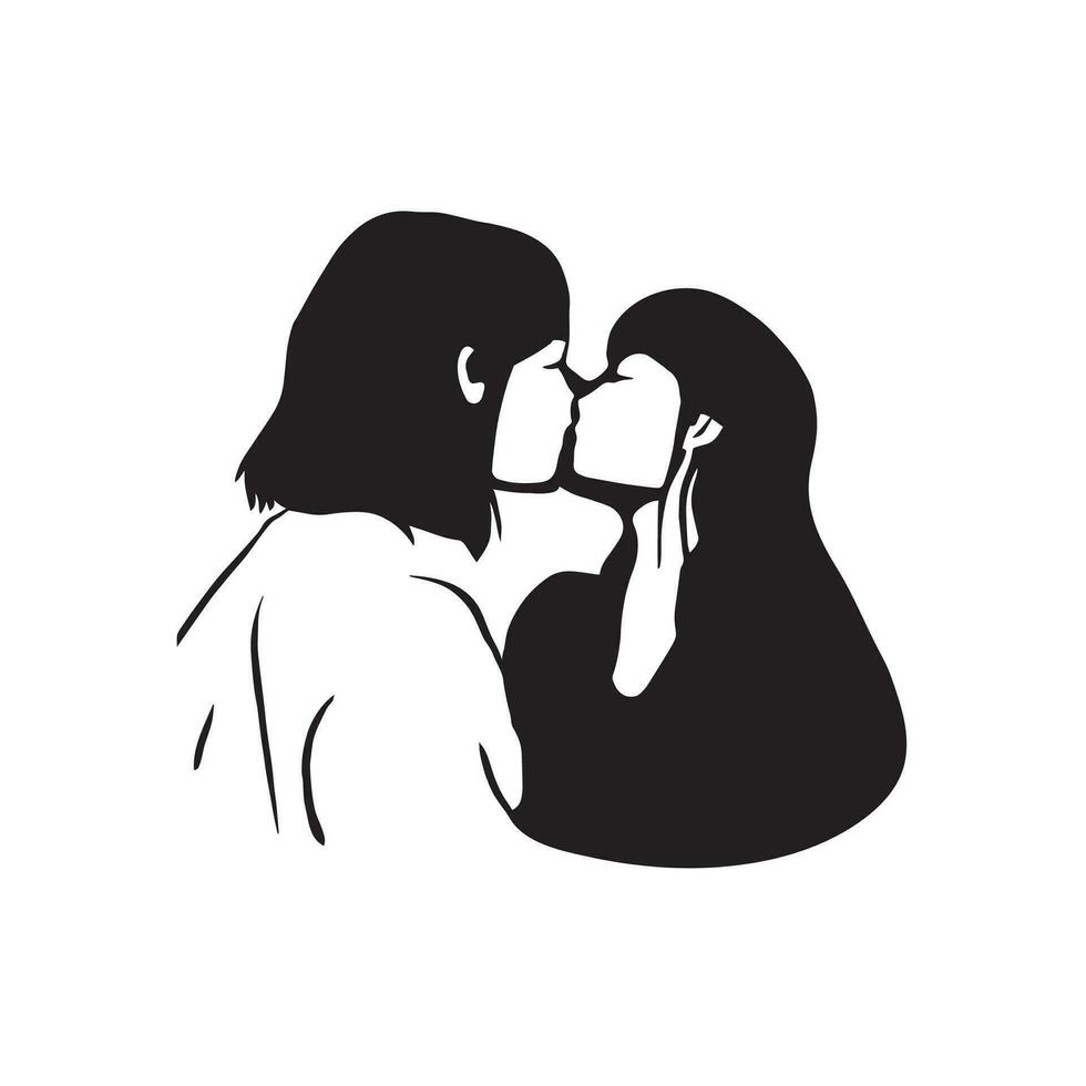 abraço O amor é beleza com isto cativante ilustração do uma silhueta do uma se beijando menina lésbica casal. uma celebração do amor e aceitação. vetor ilustração.