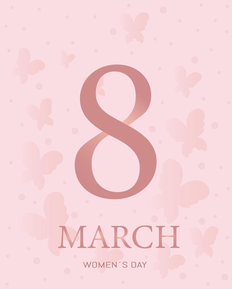 Dia das Mulheres, 8 de março, cartão, borboletas, fundo vetor