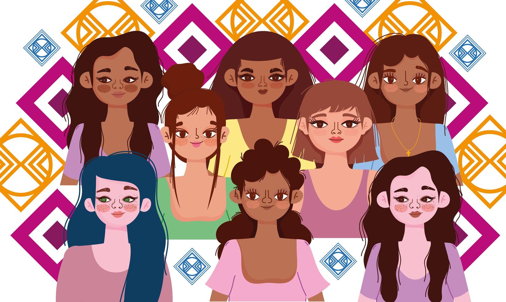 diversidade de mulheres, mulheres felizes e sorridentes de diferentes raças juntas vetor