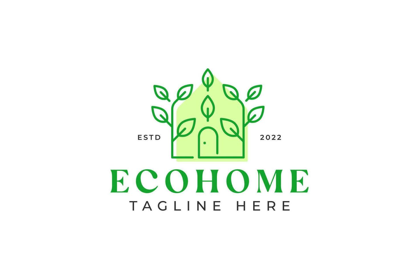 eco casa chalé Vila logotipo com verde folha e porta forma para o negócio meio Ambiente propriedade saudável vida estilo conceito. vetor