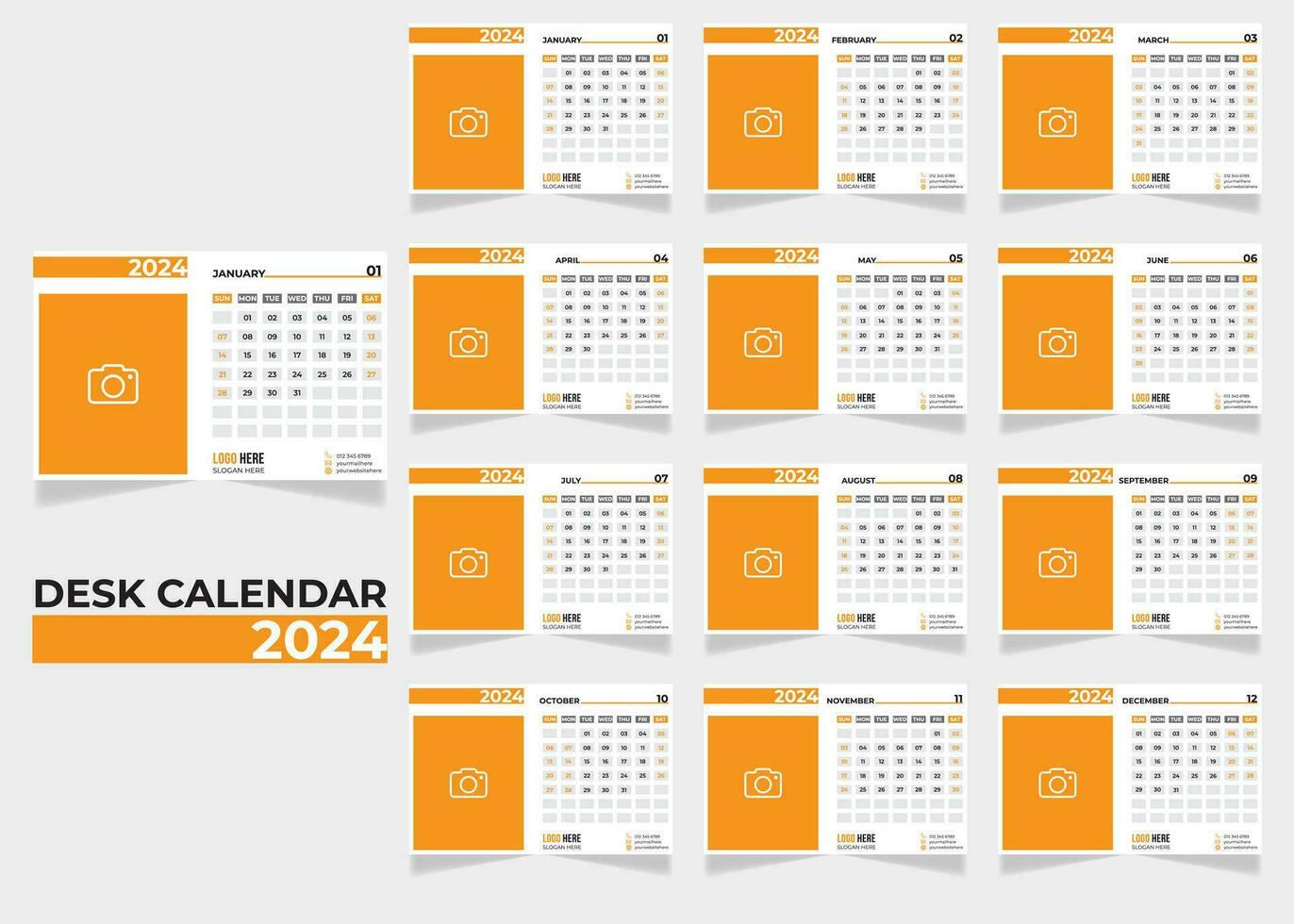 moderno e limpar \ limpo escrivaninha calendário 2024 vetor modelo. mesa calendário projeto, Área de Trabalho calendário Projeto