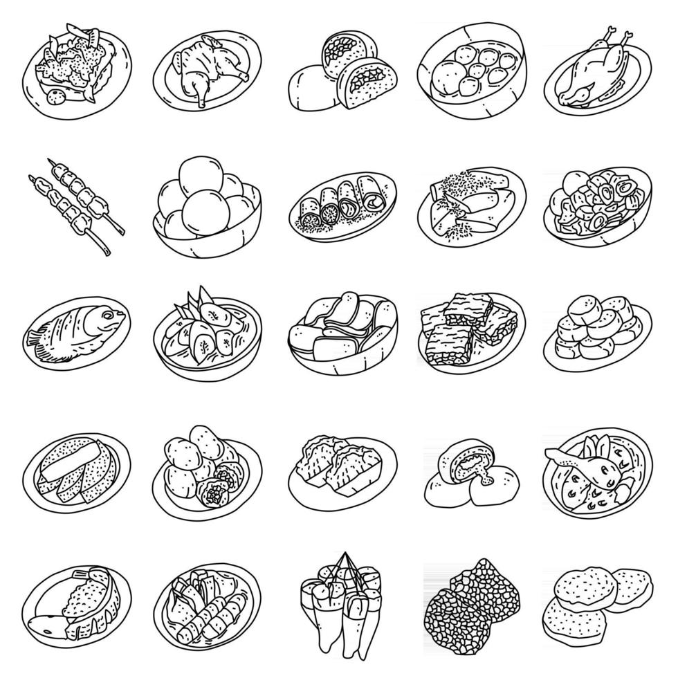 comida indonésia definir vetor de ícone. doodle desenhado à mão ou estilo de ícone de contorno