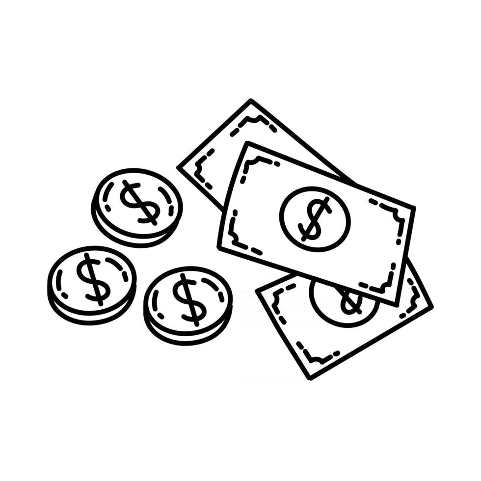 ícone de dinheiro. doodle desenhado à mão ou estilo de ícone de contorno vetor