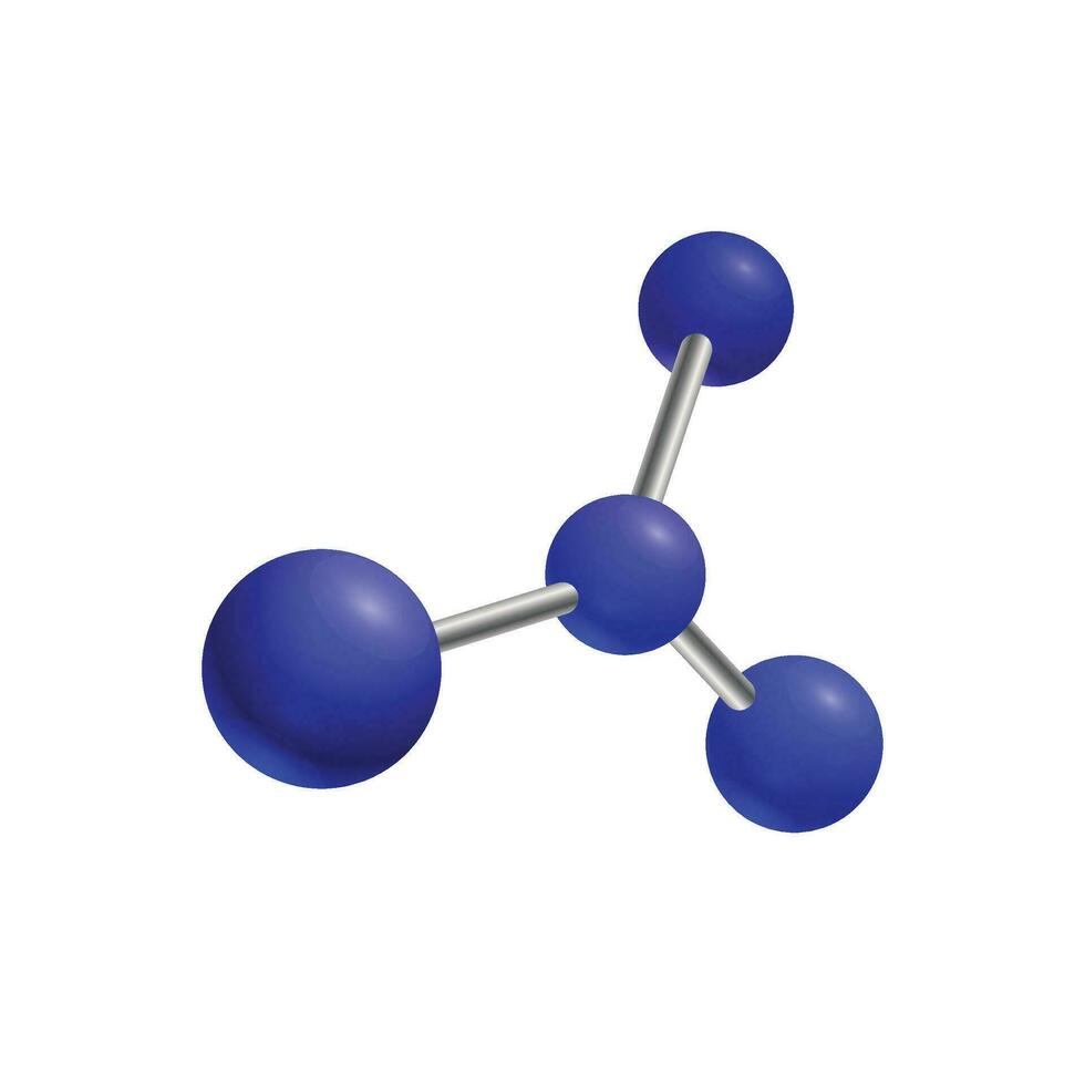 vetor modelo do 3d molécula consistindo do três pequeno átomos e grande azul juntou de a pequeno elementos isolado