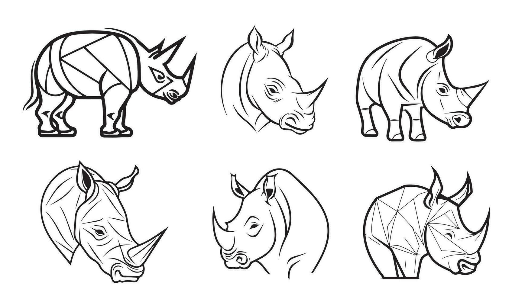 rinoceronte conjunto logotipo esboço mão desenhado dentro rabisco estilo vetor ilustração