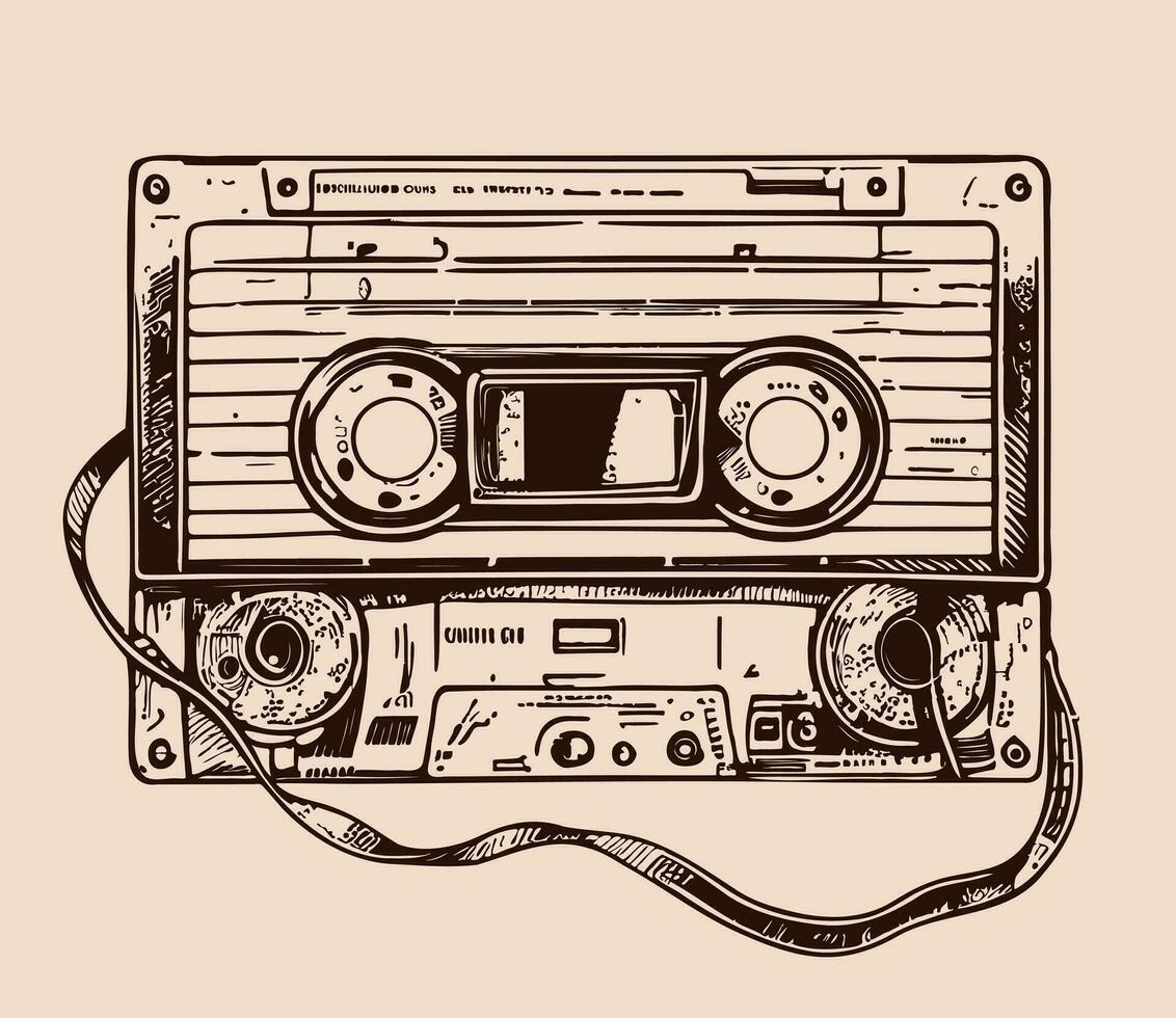 audio cassete vintage esboço mão desenhado esboço música vetor ilustração