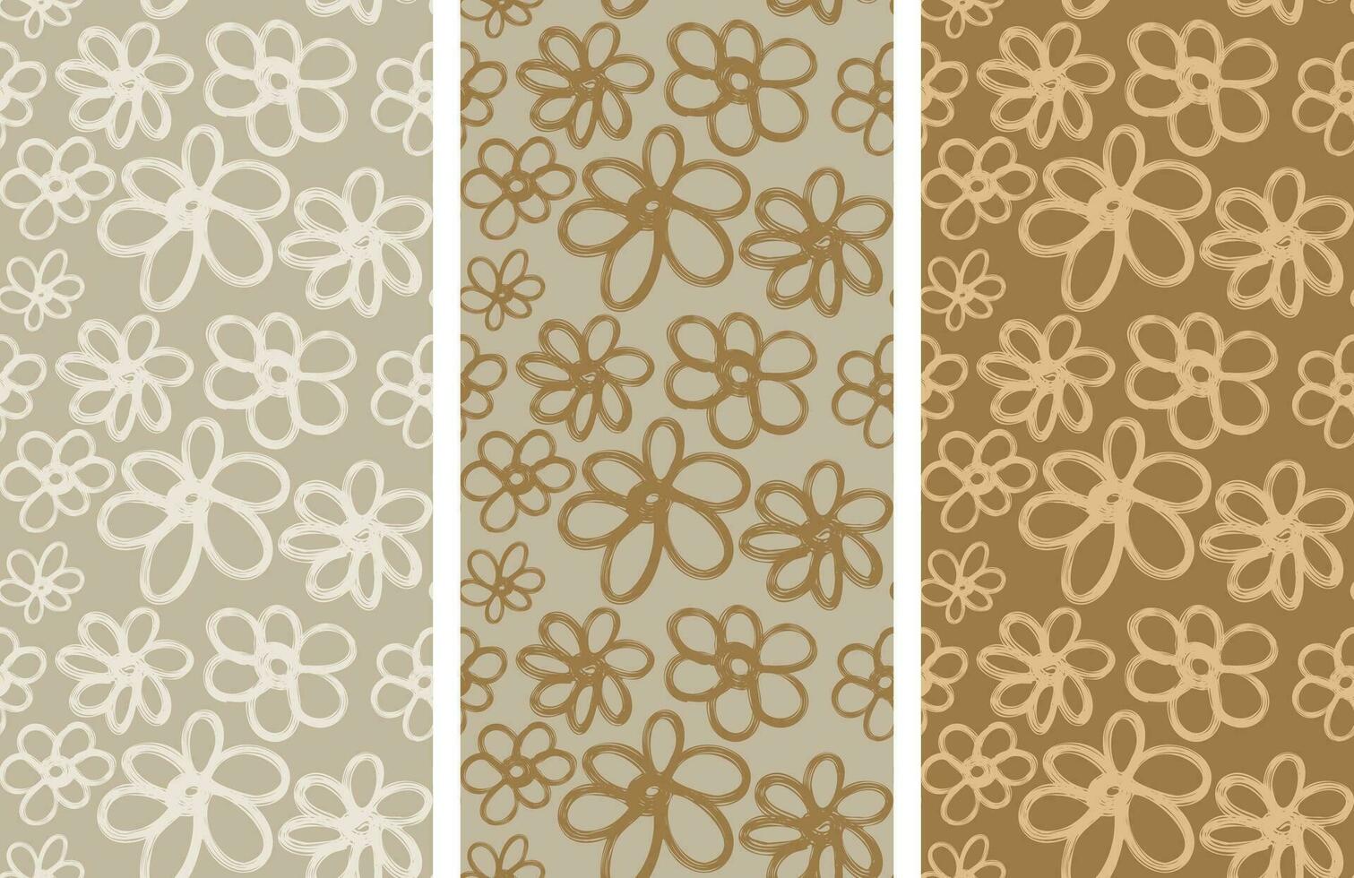 conjunto do desatado floral padrões. flores silvestres. crianças desenhando dentro a estilo do minimalismo. vetor ilustração.