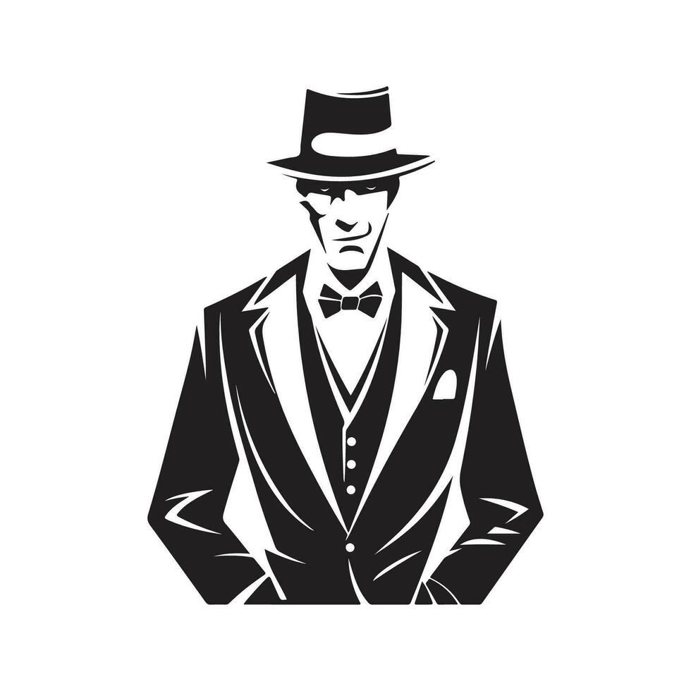 Mago homem de negocios, vintage logotipo linha arte conceito Preto e branco cor, mão desenhado ilustração vetor