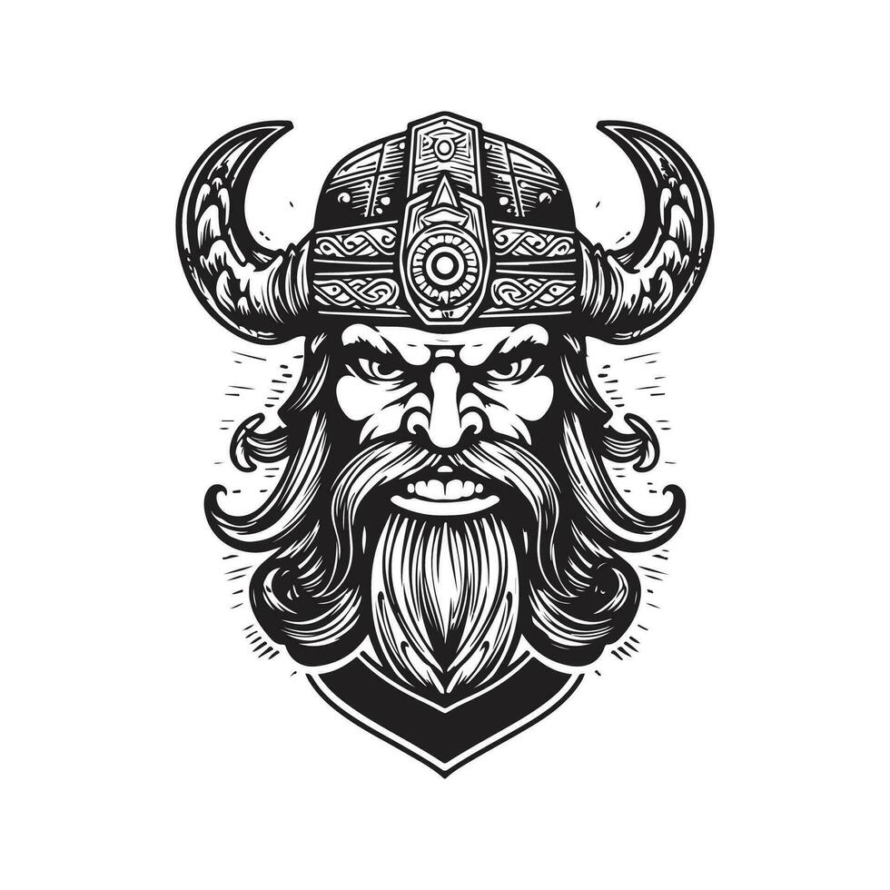 viking desenho animado, vintage logotipo linha arte conceito Preto e branco cor, mão desenhado ilustração vetor
