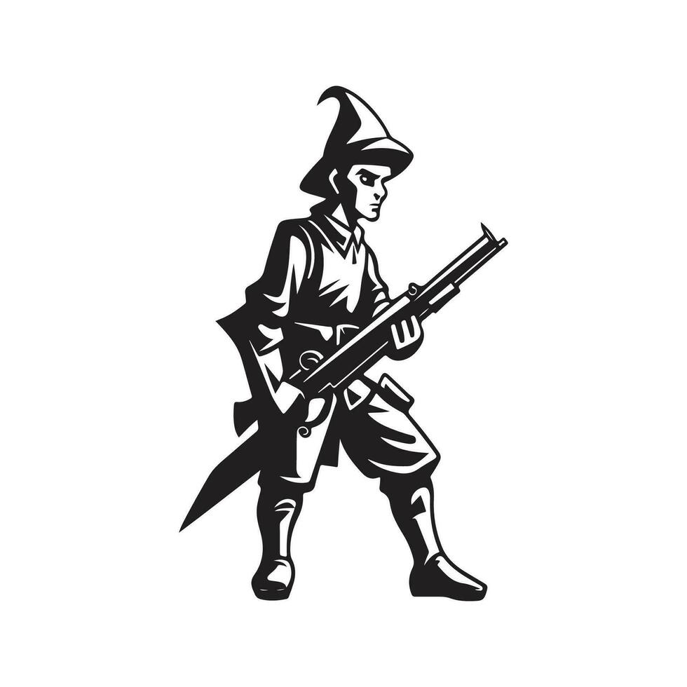 duende soldado, vintage logotipo linha arte conceito Preto e branco cor, mão desenhado ilustração vetor