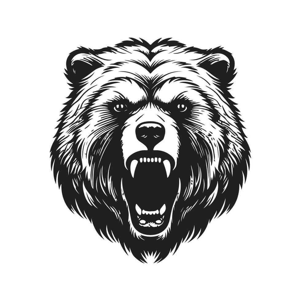 Bravo grisalho urso, vintage logotipo linha arte conceito Preto e branco cor, mão desenhado ilustração vetor