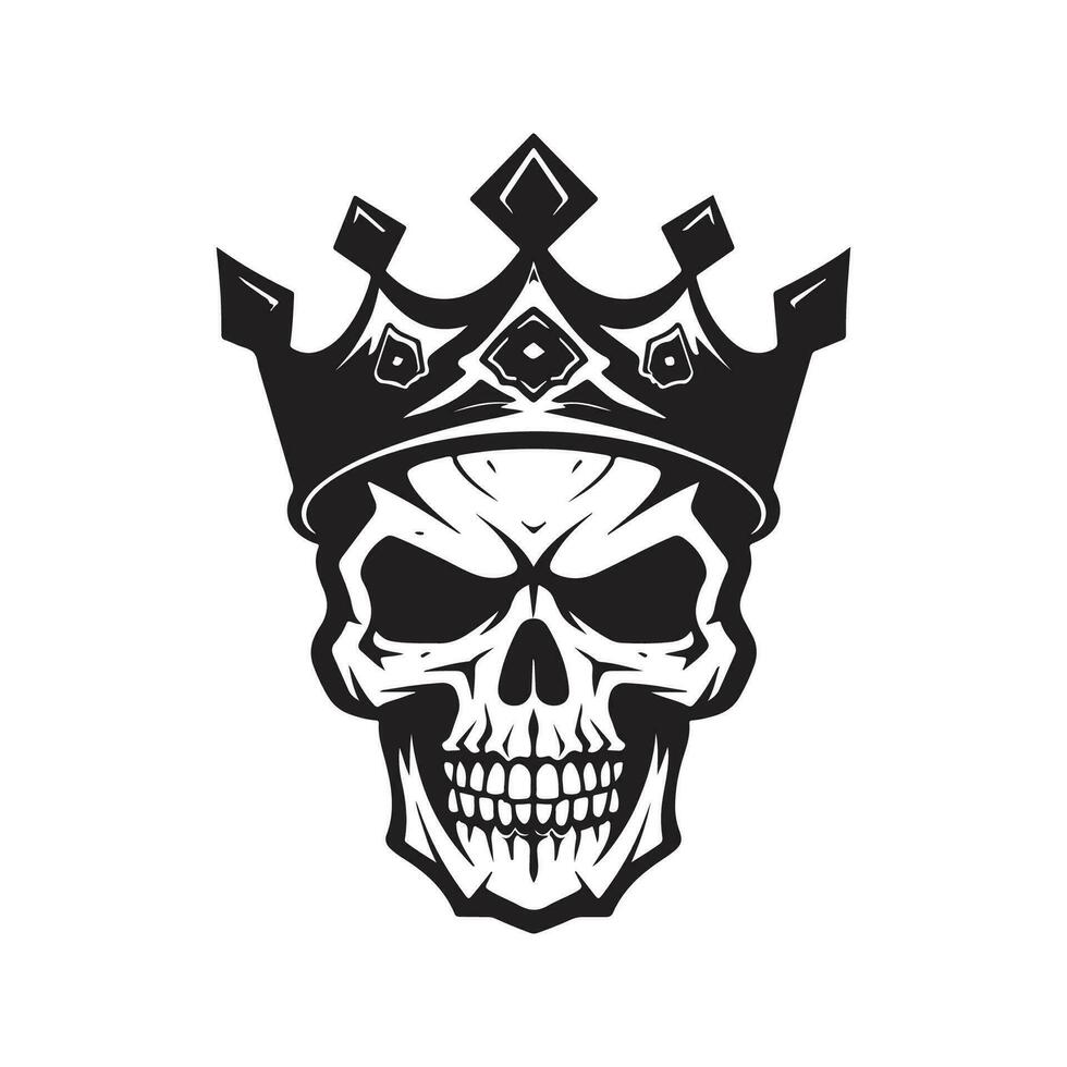 crânio cabeça com coroa, vintage logotipo linha arte conceito Preto e branco cor, mão desenhado ilustração vetor