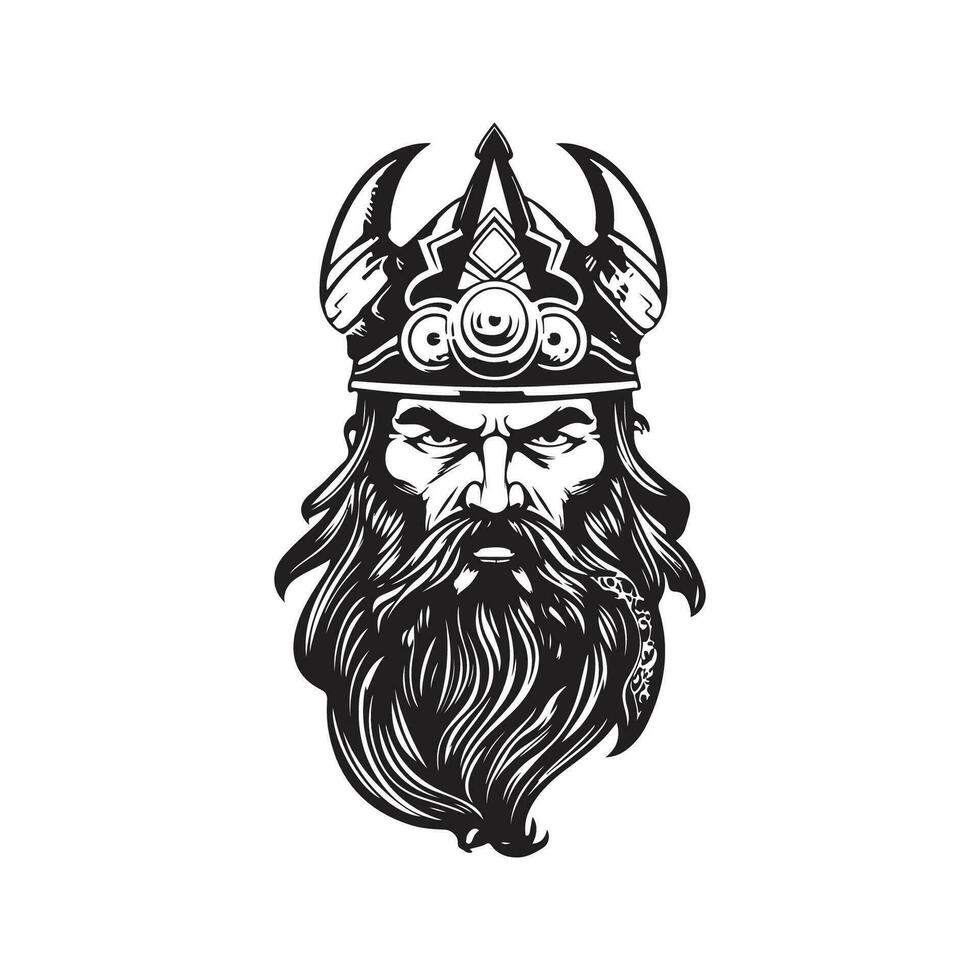 Guerreiro com barba, vintage logotipo linha arte conceito Preto e branco cor, mão desenhado ilustração vetor