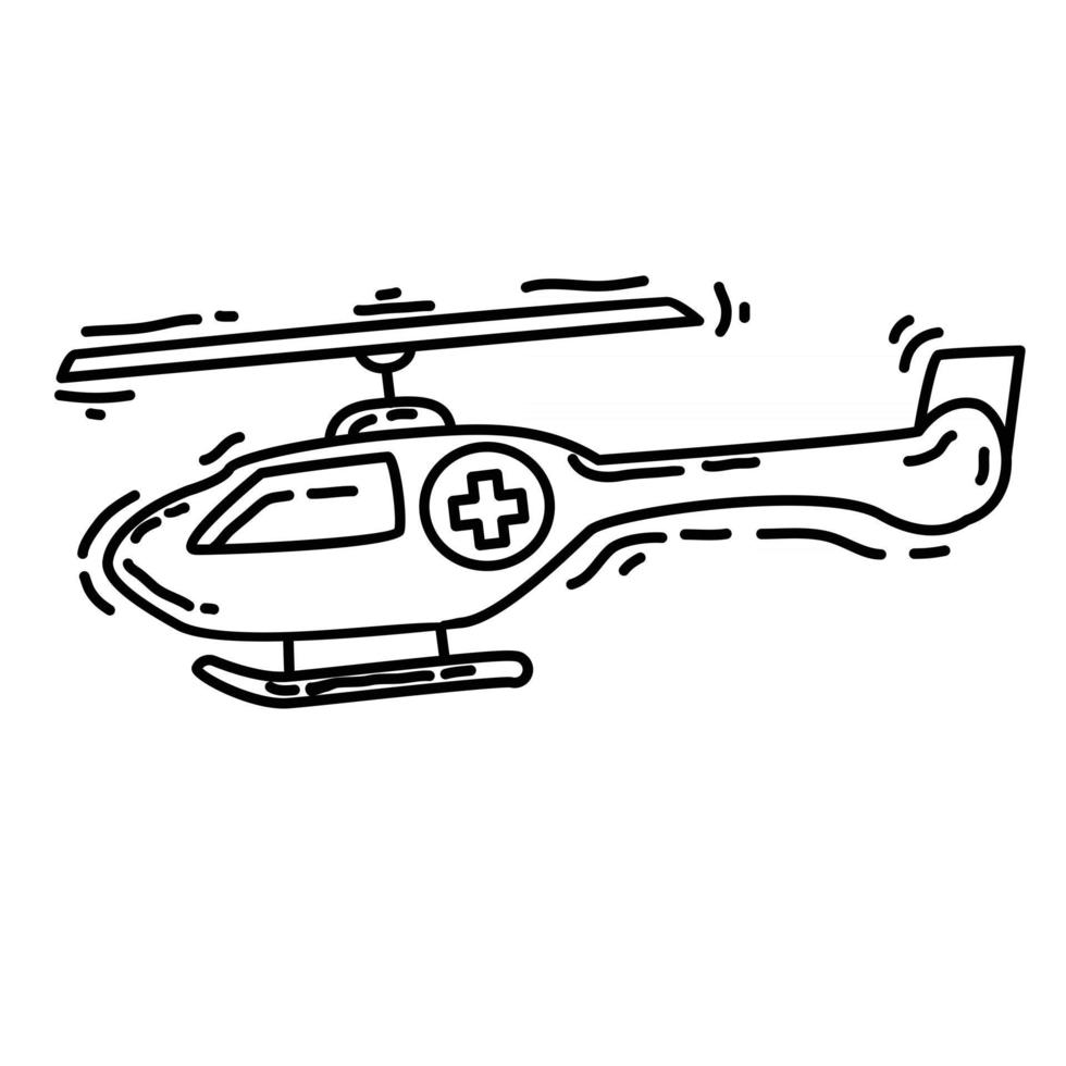 caminhada aventura helicóptero, viagem, viagem, acampamento. desenho de ícone desenhado à mão, contorno preto, ícone de doodle, vetor