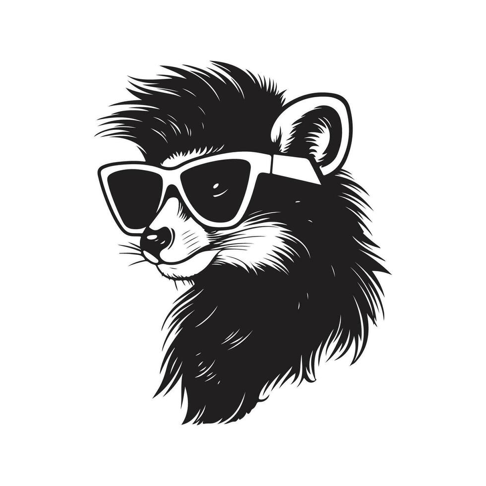 Skunk vestindo oculos de sol, vintage logotipo linha arte conceito Preto e branco cor, mão desenhado ilustração vetor