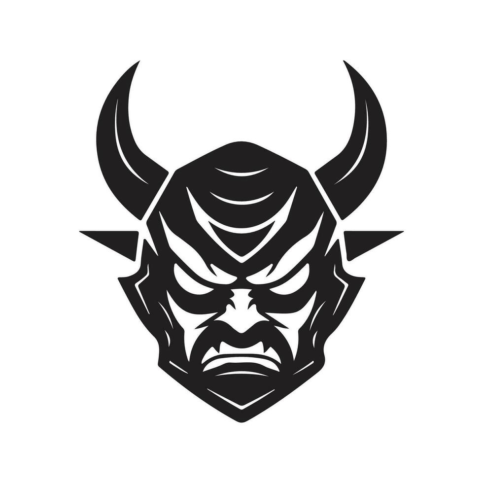 oni mascarar samurai, vintage logotipo linha arte conceito Preto e branco cor, mão desenhado ilustração vetor