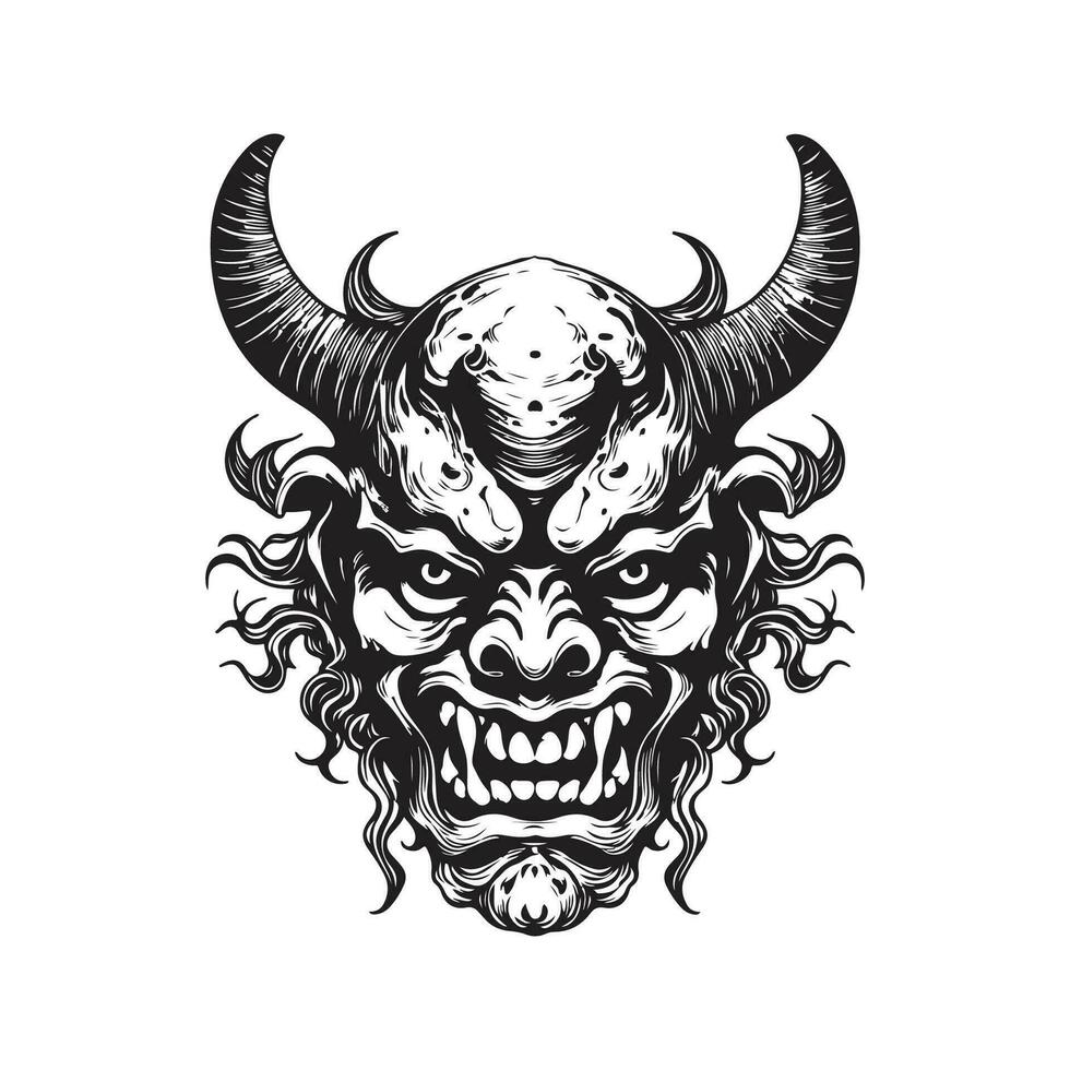 hannya japonês, vintage logotipo linha arte conceito Preto e branco cor, mão desenhado ilustração vetor