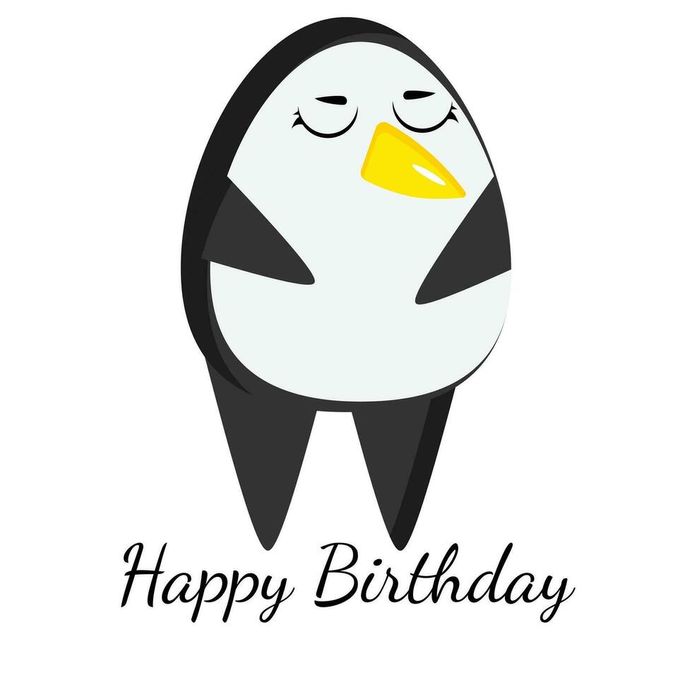 feliz aniversário cumprimento cartão com fofa pinguim e balões. modelo para berçário projeto, poster, aniversário cartão, convite, bebê chuveiro e festa decoração. vetor