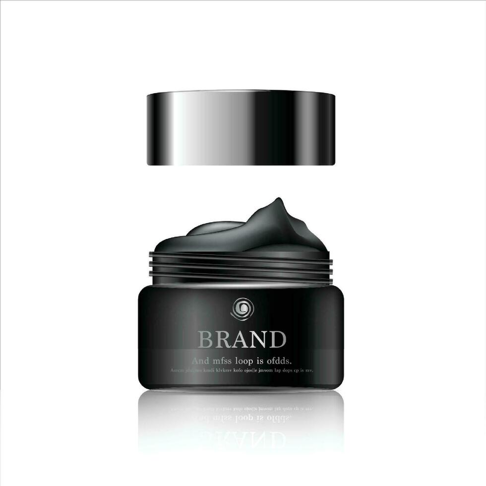 hidratante facial creme para anual venda ou festival oferta. Preto e ouro creme mascarar garrafa isolado em dourado luz fundo. gracioso Cosmético Publicidades, ilustração. vetor