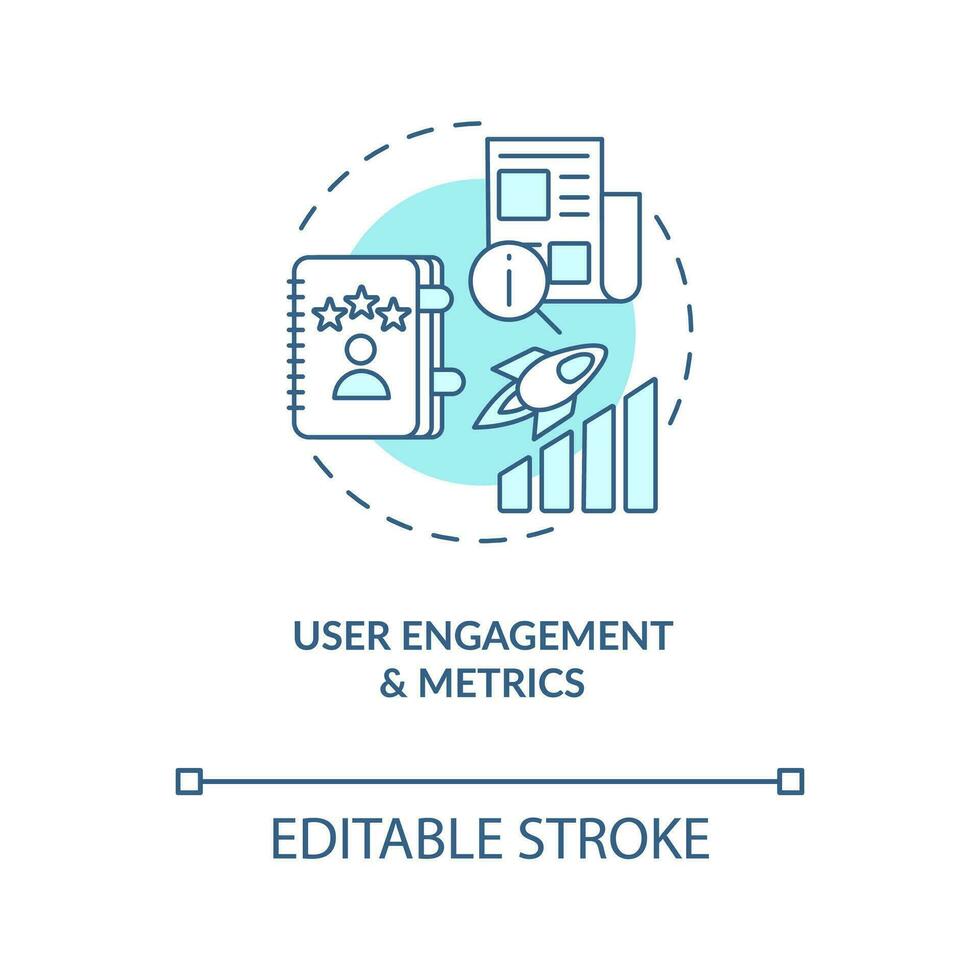 do utilizador noivado Métricas conceito turquesa ícone. o negócio desempenho dados abstrato idéia fino linha ilustração. isolado esboço desenho. editável acidente vascular encefálico vetor
