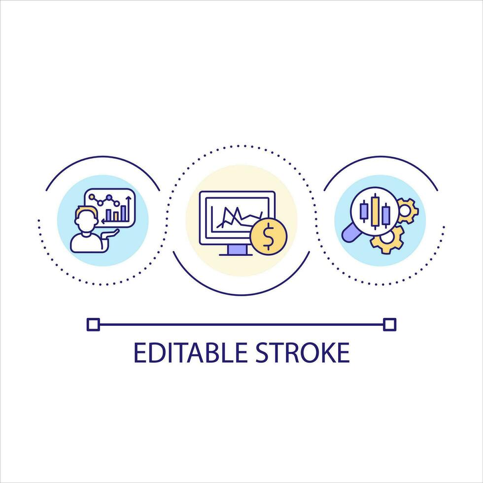 Inovativa tecnologia dentro cotações analytics ciclo conceito ícone. comercial tendências desenvolvimento abstrato idéia fino linha ilustração. isolado esboço desenho. editável acidente vascular encefálico vetor