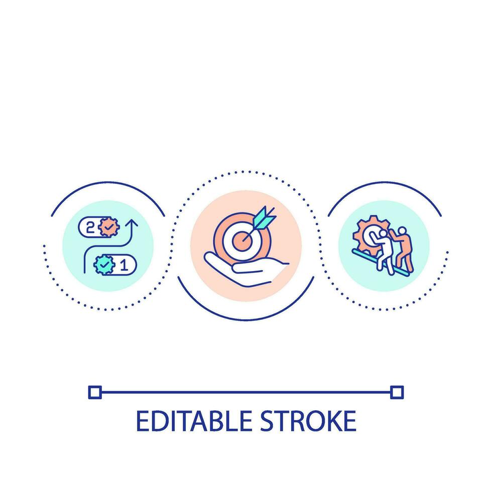 trabalhos em resultado ciclo conceito ícone. concentração em corporativo metas. o negócio desenvolvimento abstrato idéia fino linha ilustração. isolado esboço desenho. editável acidente vascular encefálico vetor