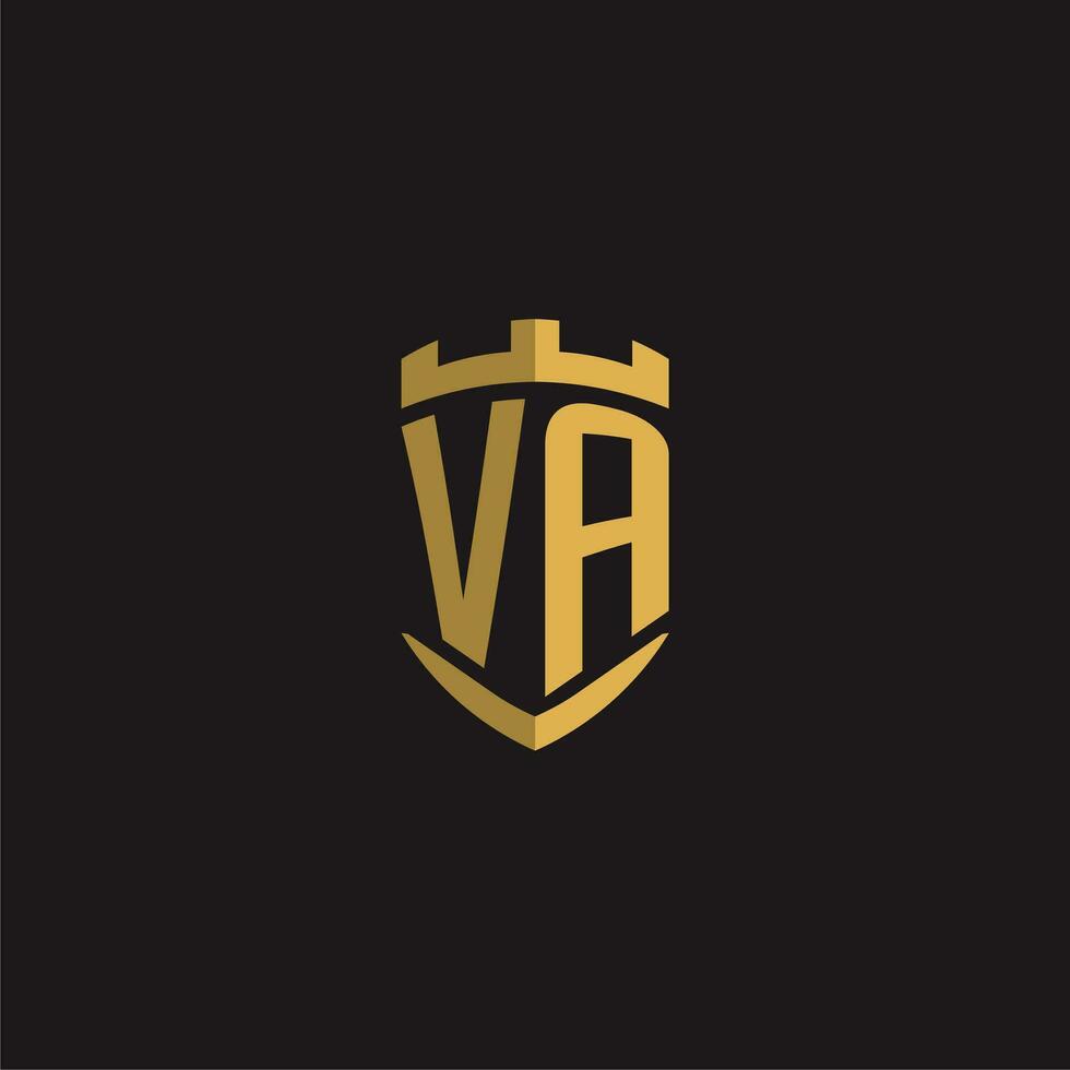 iniciais va logotipo monograma com escudo estilo Projeto vetor