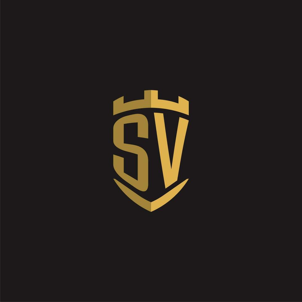 iniciais sv logotipo monograma com escudo estilo Projeto vetor