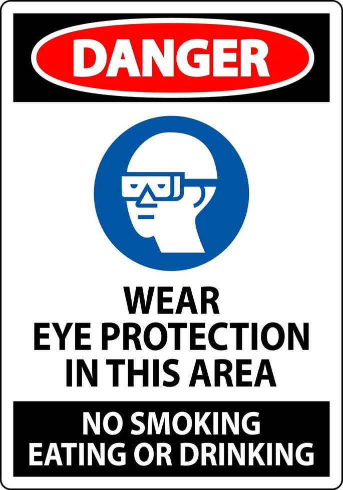 Perigo placa vestem olho proteção dentro isto área, não fumar comendo ou bebendo vetor