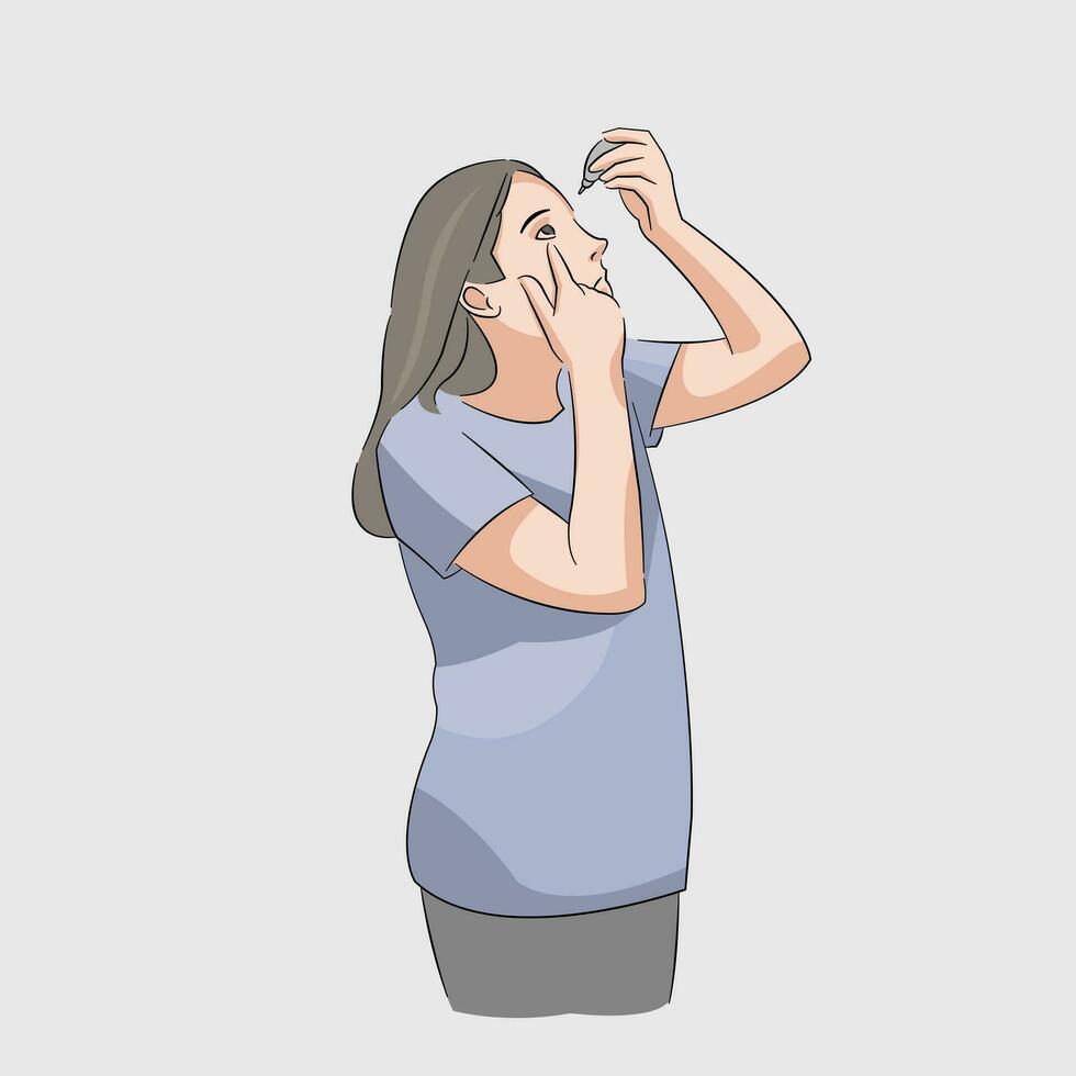 mulher usando olho solta tratando infecção em pé vetor