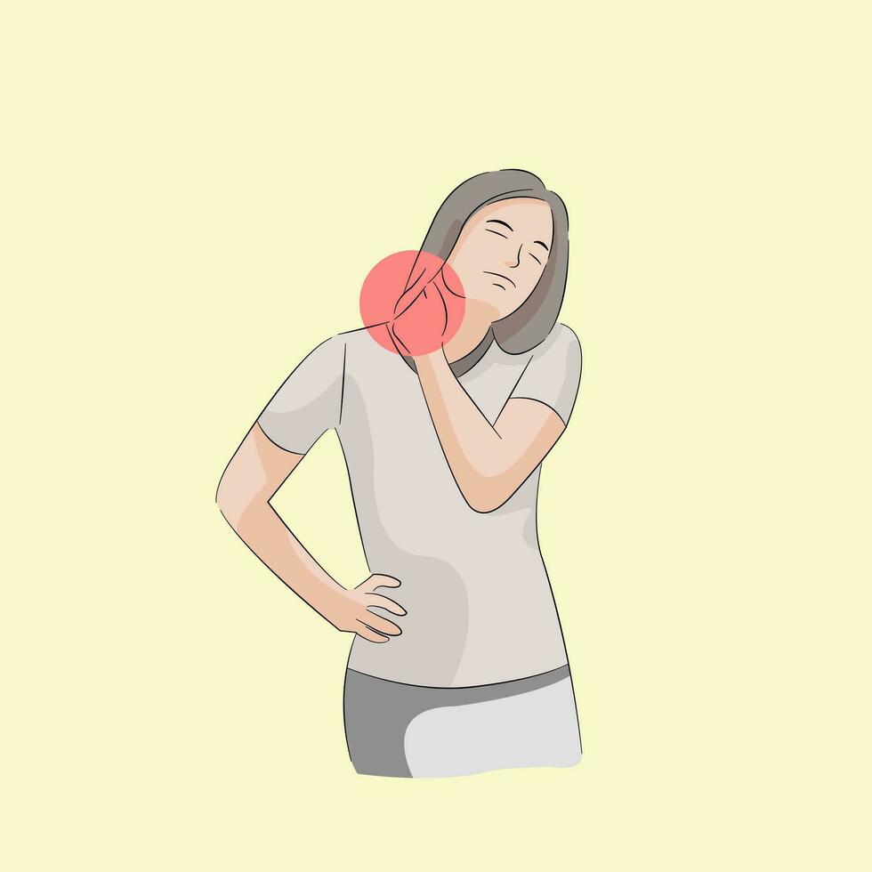 mulheres experiência pescoço dor, entorses e dificuldade girando seus cabeças vetor