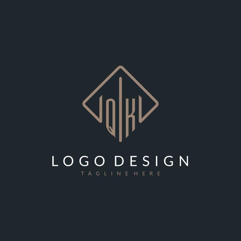 qk inicial logotipo com curvado retângulo estilo Projeto vetor