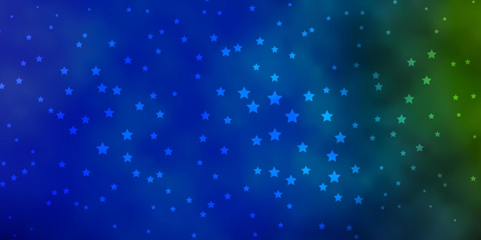 modelo de vetor azul escuro e verde com estrelas de néon. ilustração colorida brilhante com estrelas pequenas e grandes. design para a promoção de seus negócios.