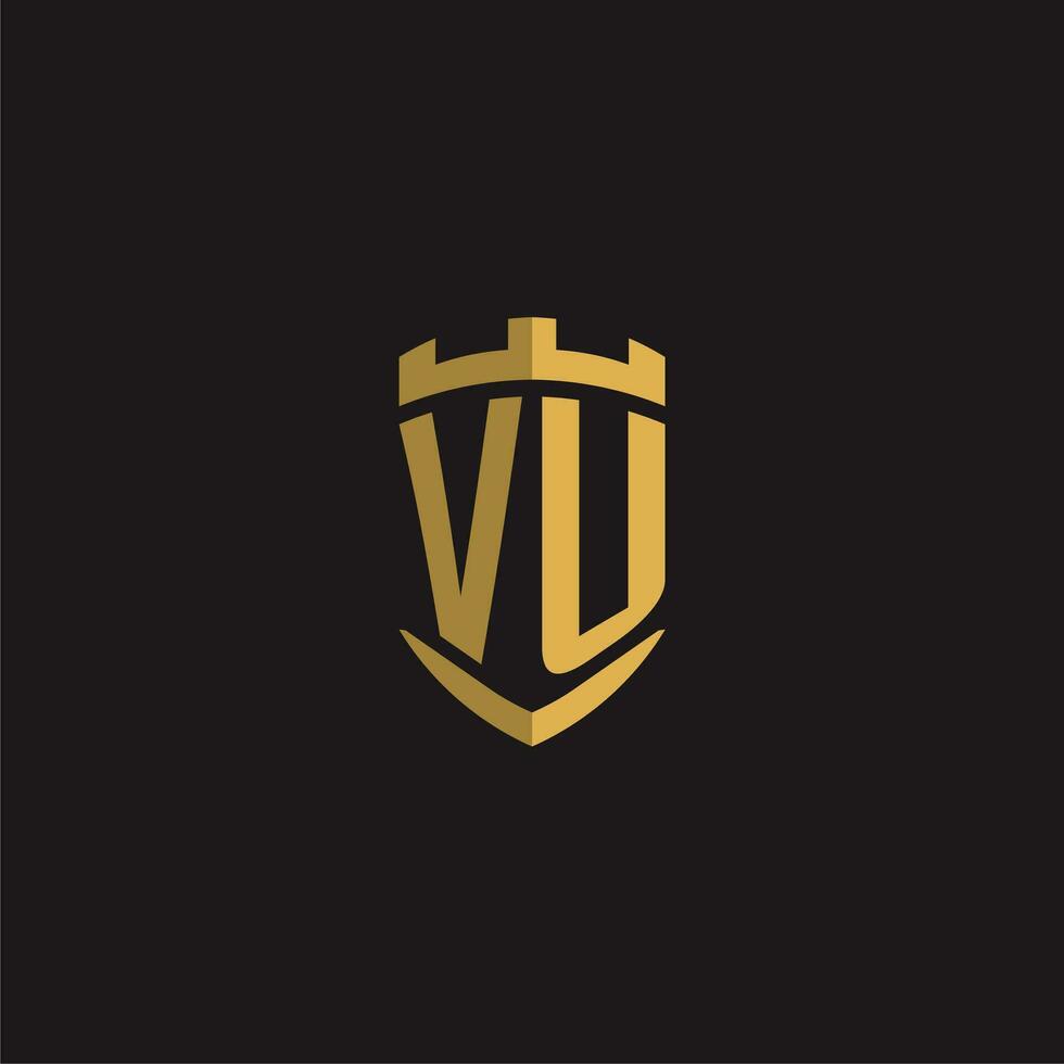 iniciais vu logotipo monograma com escudo estilo Projeto vetor