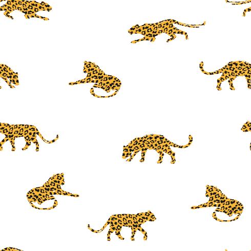 Sem costura padrão exótico com silhuetas abstratas de leopardos. vetor