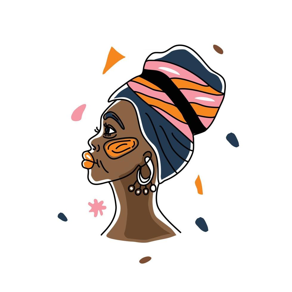 retrato de uma mulher africana turbante, direitos humanos, luta contra o racismo. arte de linha, estilo minimalismo. ilustração do mês da história negra. vetor